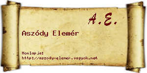 Aszódy Elemér névjegykártya